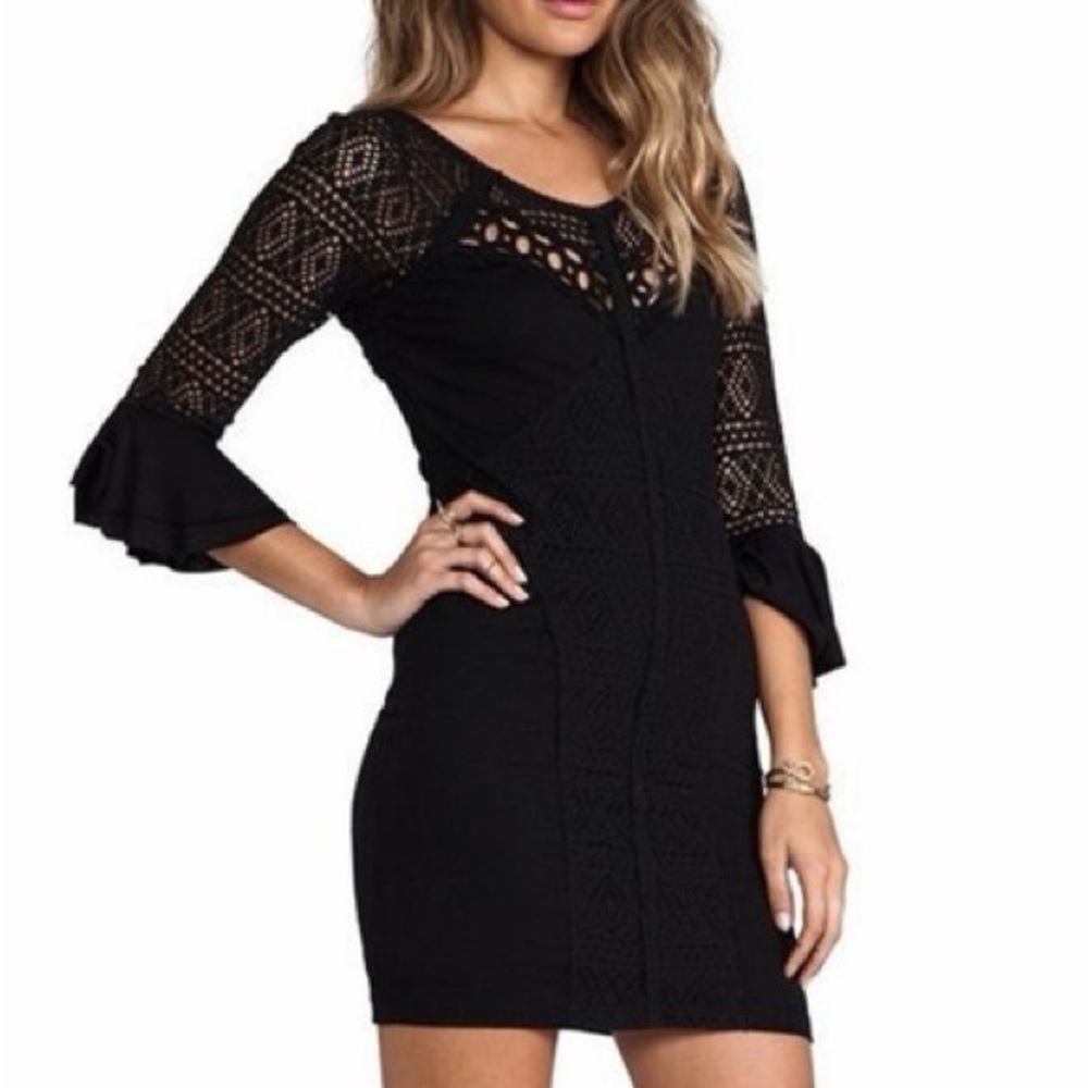 Free People City Girl Black Bodycon Crochet Style Dress